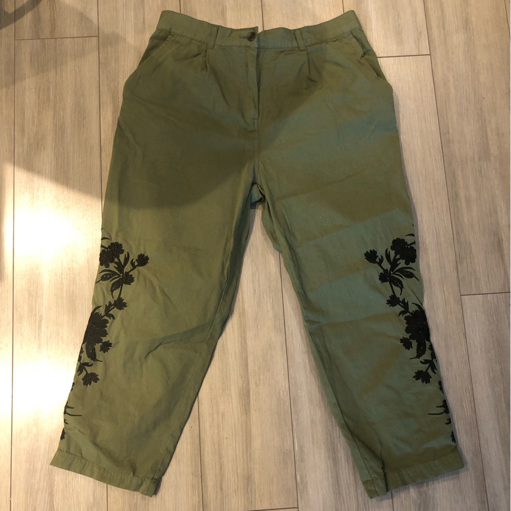 Zara cotton embroidered cropped chino